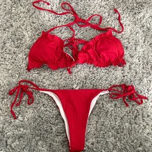 SHEIN | Red Ruffled Swim Suit 2 Pcs Bikini | Size: M